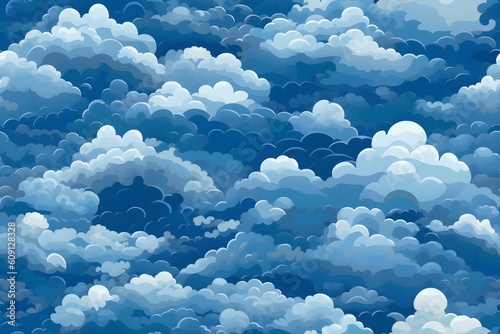 Seamless pattern of blue clouds, AI generated