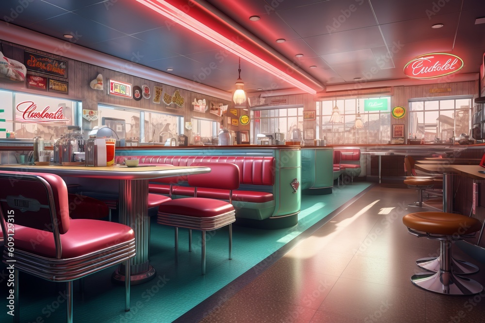 American diner, 50 and 60s style, retro or vintage restaurant Generative AI tool