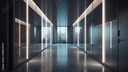 corridor with lights coming out of it.generative ai © S...