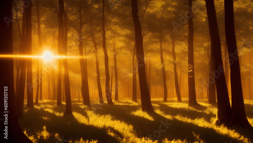 cinematic sunset in the forest