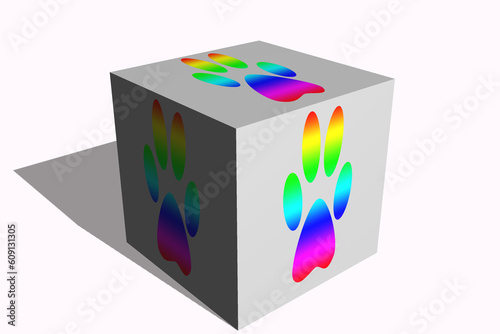 3D illustration of a colorful animal footprint icon on a white background
