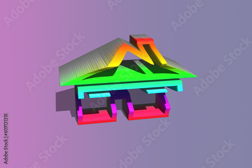 3d illustration  home shape on purple background 