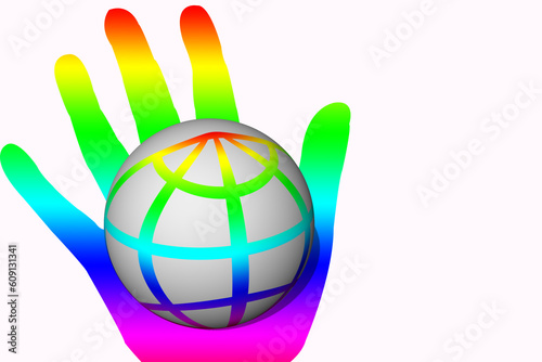 abstract 3d illustration with earth in hand, LGBT theme isolated on a white background
