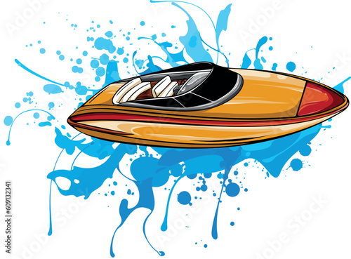 vector illustration of colored speedboat on water