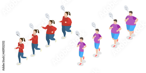 3D Isometric Flat  Conceptual Illustration of Running For Obese People
