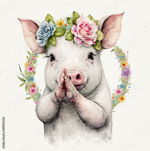 Pig with Flowers, Illustration