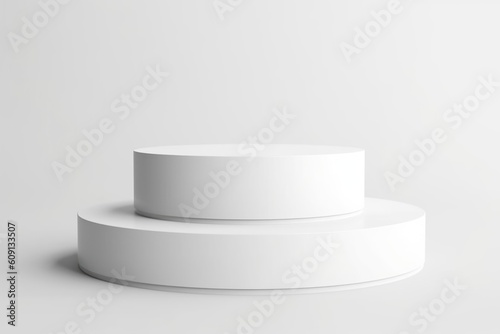 White empty round podium on a white background. Minimalistic background for cosmetics and accessories. Generative AI