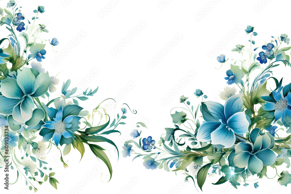 abstract background of flowers, blue floral border, blue flowers