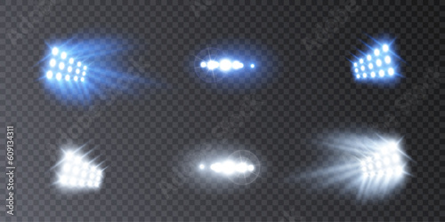 Bright spotlights for illumination of stadiums and sports competitions. Vector