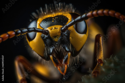 The wasp head. A striking macro shot. Generative AI