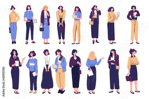Female office workers set flat style illustration vector design