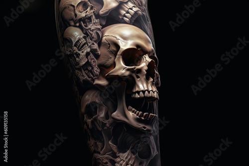 Skull Tattoo art that comes to life on an arm, Created with generative AI tools