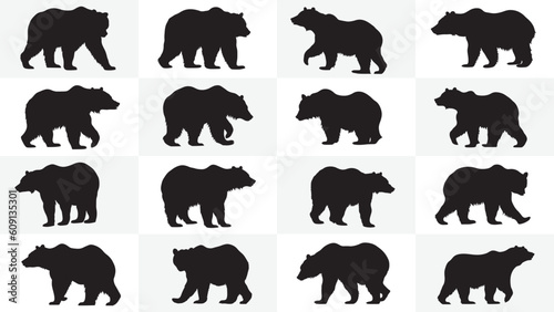Bear Silhouettes Collection, Highly Detailed Lion Silhouettes Stock Illustration, set vector