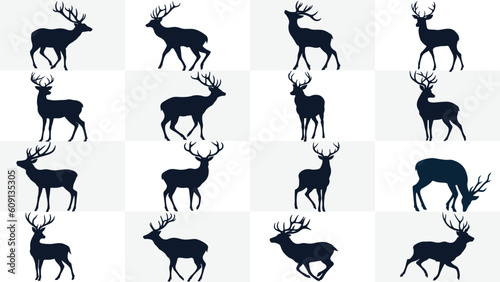 Deer Silhouettes Collection, Highly Detailed Lion Silhouettes Stock Illustration, set vector