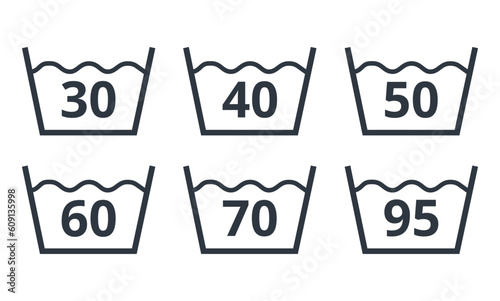 Set of Water Temperature in Washing Machine Icon.