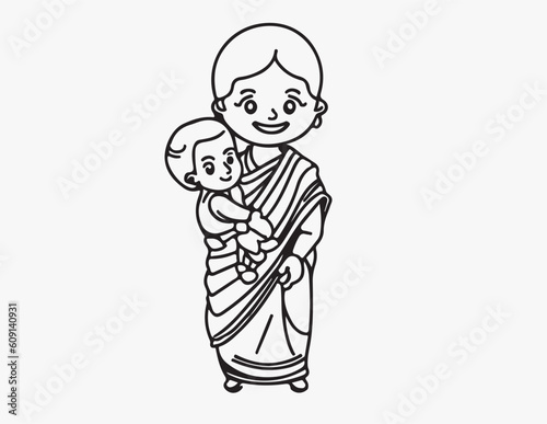 cute Indian mom in saree with a baby