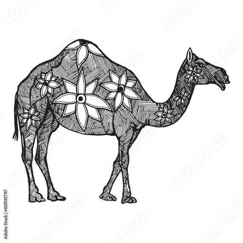 Camel in zintagl style. Ethnically stylized animal. Template for cover or article. Vector illustration photo