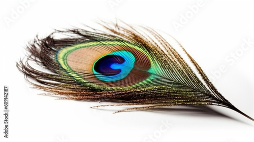 Peacock feather isolated on white background.generative ai