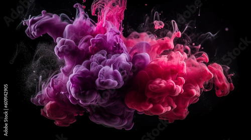 Pink and purple cloud of ink in water on a black isolated background.generative ai