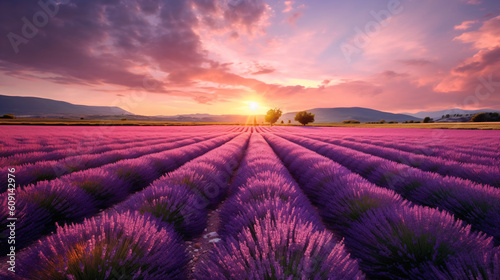 Lavender field at sunset.