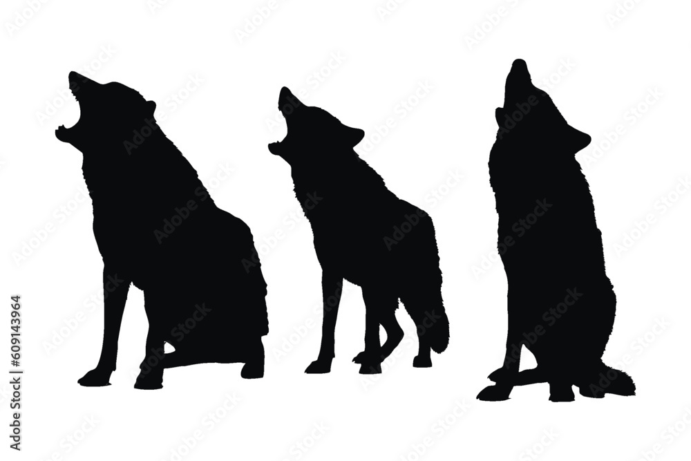 Carnivore wolves silhouette bundle. Dangerous wild animals like wolf