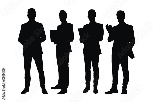 Male lawyers and counselors with anonymous faces. Male businessman silhouette on a white background. Lawyer Boys silhouette collection. Men lawyers wearing suits and standing silhouette bundles.