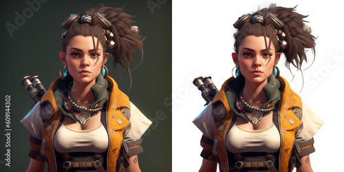 Young Girl video game character,  futuristic avatar. Cyberspace gamer exploring a virtual reality. Get lost in the world of technology and online play.  Isolated or solid profile pic, Generative AI