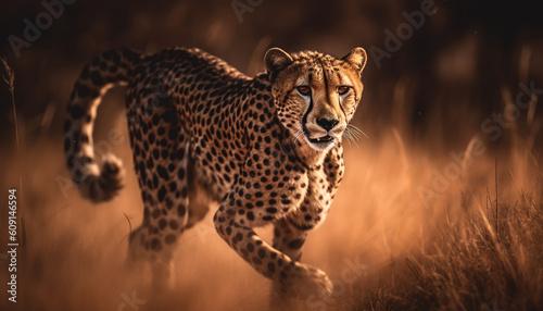 Majestic cheetah walking in African wilderness area generated by AI