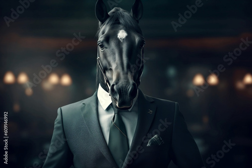 Portrait of a Horse dressed in a formal business suit, The Elegant Boss Horse, generative AI