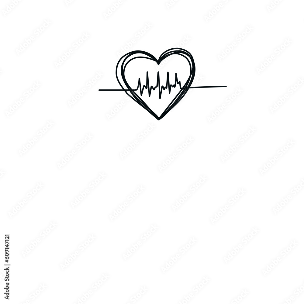 hand drawn doodle heart beat icon illustration vector