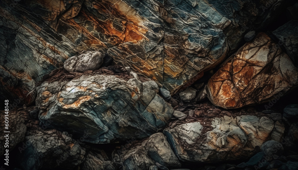 Rough granite boulder, eroded by tough water generated by AI