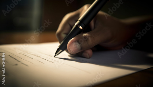 Handwriting contract with fountain pen for business agreement generated by AI