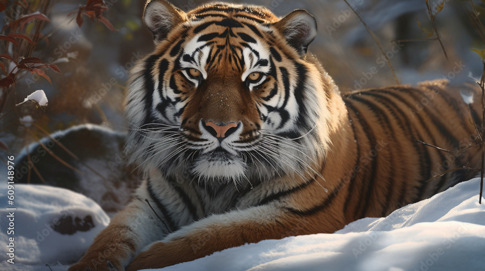 Obraz premium Siberian Tiger in the snow .generative ai