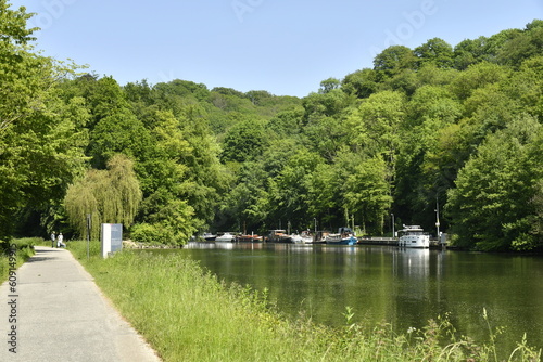 L'un des lieux d'amarrage le long des berges de la Sambre en pleine nature bucolique à Landelies (Montigny-le-Tilleul) photo