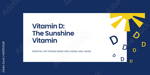 Vitamin D Banner on White and Blue Background. Stylish Banner with Text and Icons for Healthcare and Medical