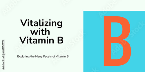 Vitamin B Banner on White and Blue Background. Stylish Banner with Text and Icon for Healthcare and Medical