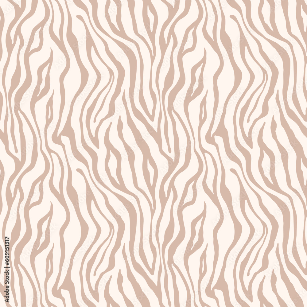 Tiger white beige seamless pattern. Vector animal skin print. Fashion organic texture.