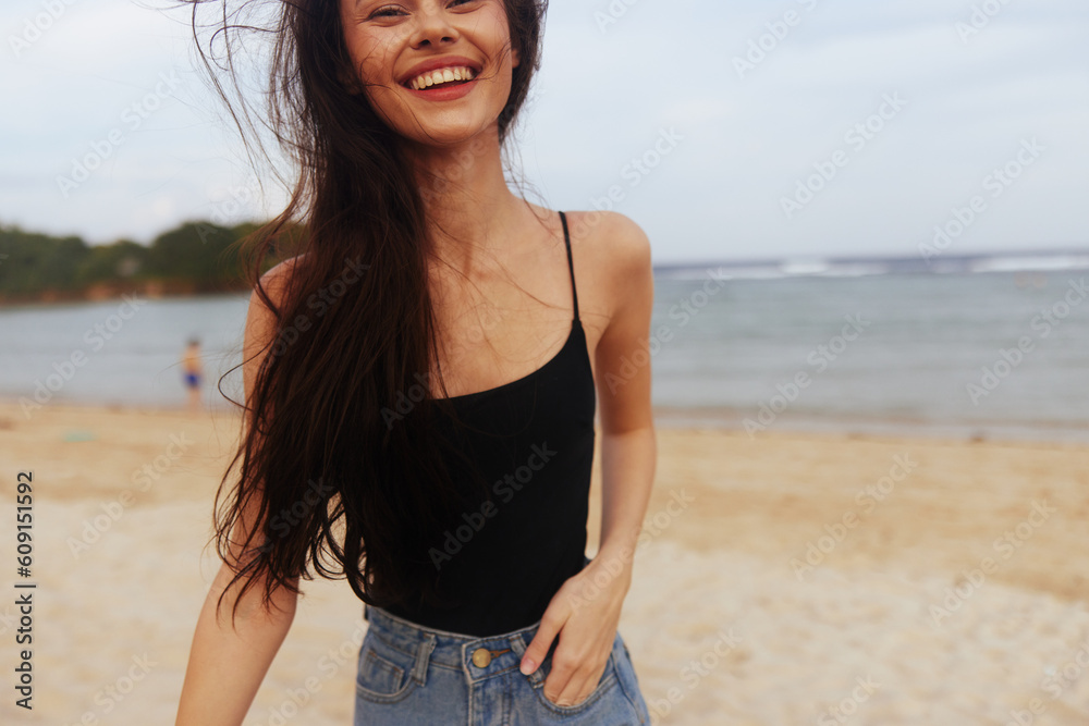 vacation woman beautiful sand sunset beach lifestyle ocean sea summer smile vacation woman beautiful sand sunset beach lifestyle ocean sea summer smile