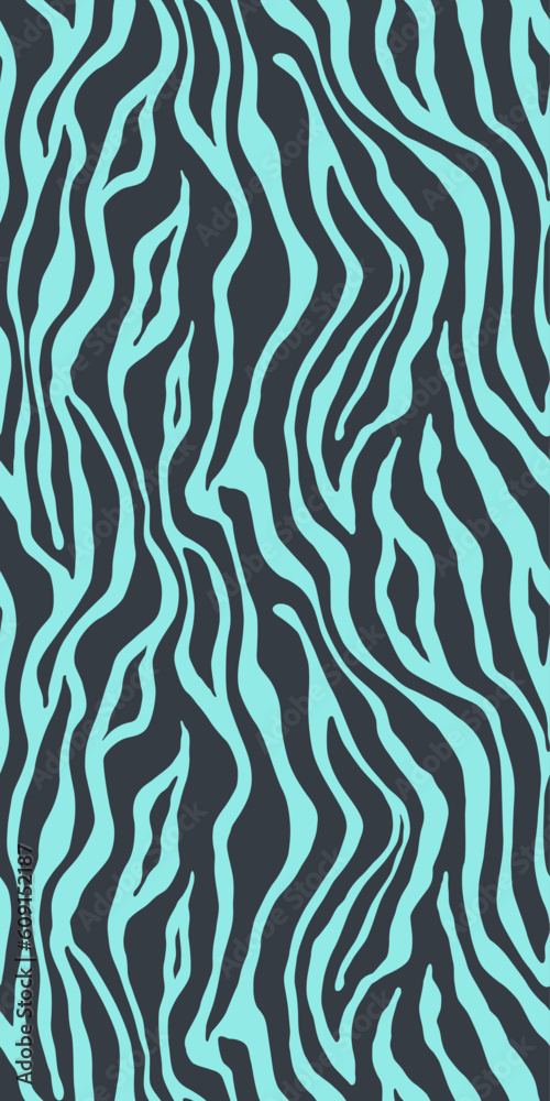 Tiger turquoise blue seamless pattern. Vector animal skin print. Fashion organic texture.