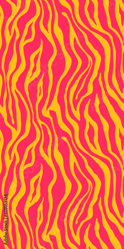 Tiger pink yellow seamless pattern. Vector animal skin print. Fashion organic texture.