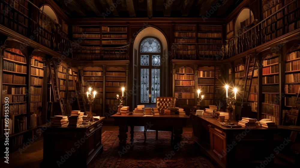 A cozy library made with Generative AI A cozy library made with Generative AI