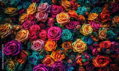  a bunch of colorful flowers that are in the middle of a pile.  generative ai