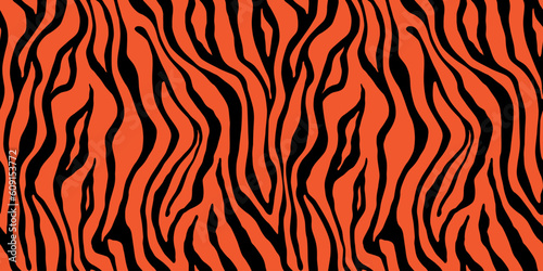 Tiger black orange seamless pattern. Vector animal skin print. Fashion organic texture.