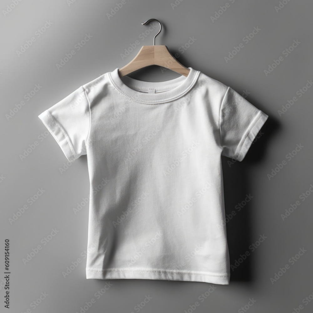 AI generated. A mockup of a children's T-shirt on a clean gray background. Generative AI AI generated. A mockup of a children's T-shirt on a clean gray background. Generative AI