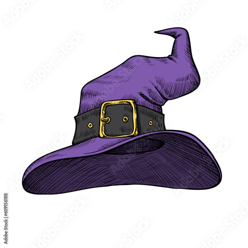 Vintage illustration for Halloween. A hand-drawn sketch of a witch's pointed hat.