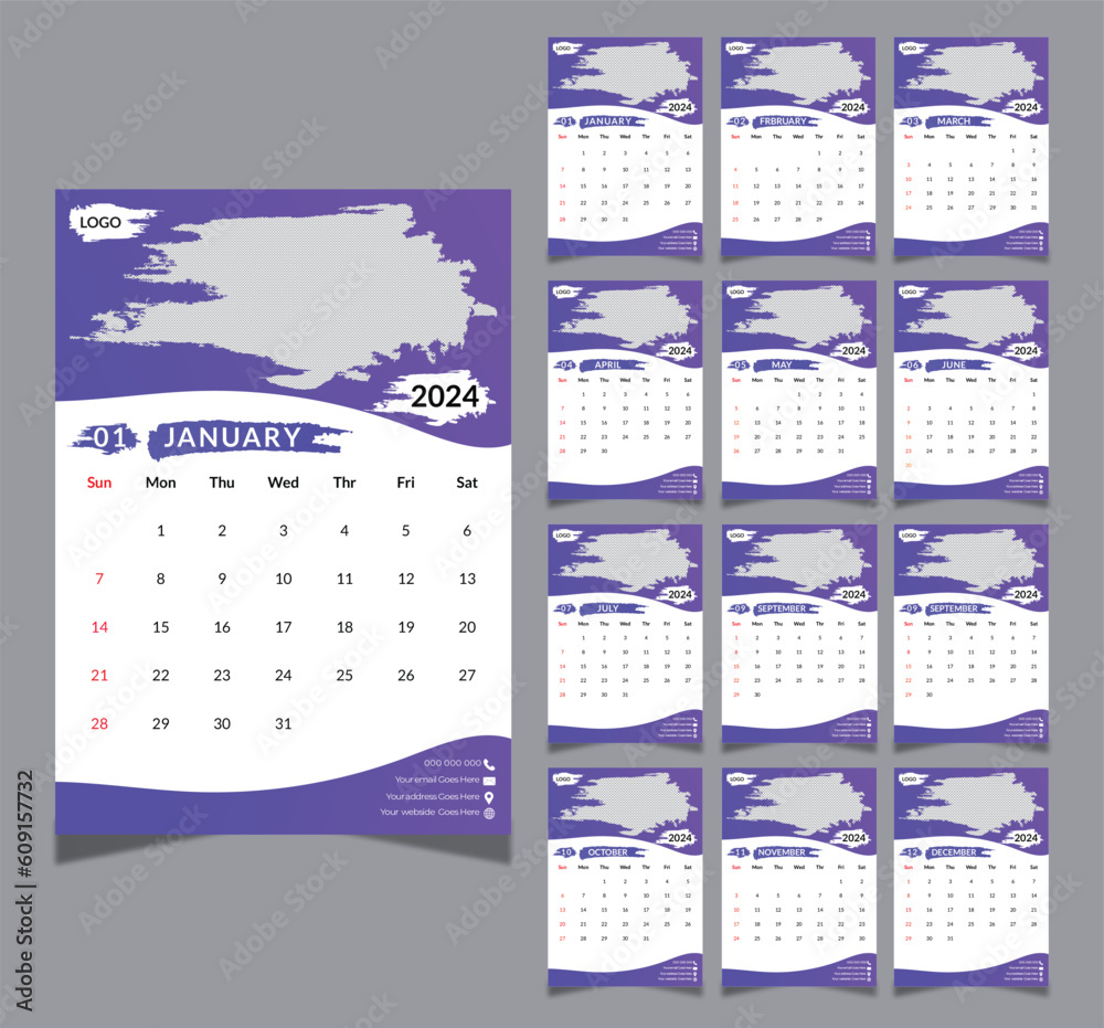 Free vector hand drawn annual calendar template Free vector 2024