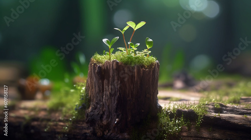 Small plant growing on the ground in the forest. Nature concept.generative ai