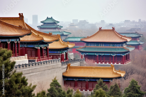 Several resplendent Chinese palaces. AI