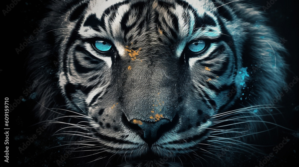 Obraz premium Tiger head with grunge effect. Abstract tiger portrait. generative ai