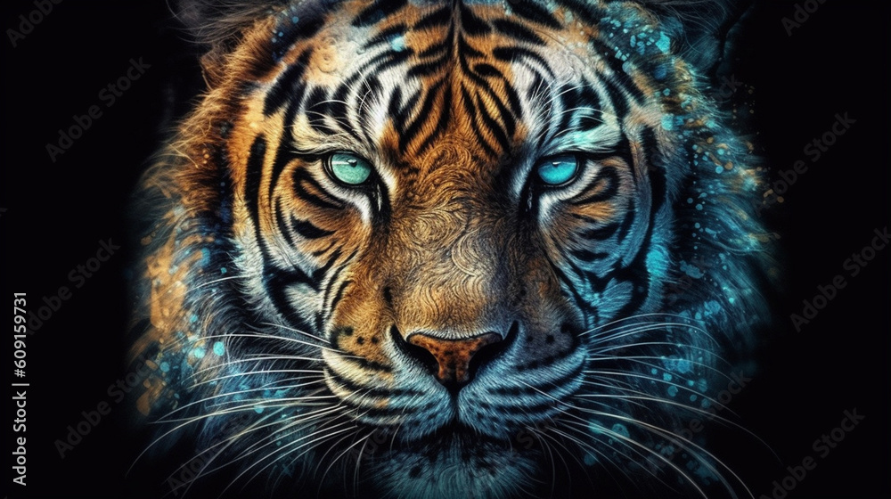 Tiger head with grunge effect. Abstract tiger portrait. generative ai